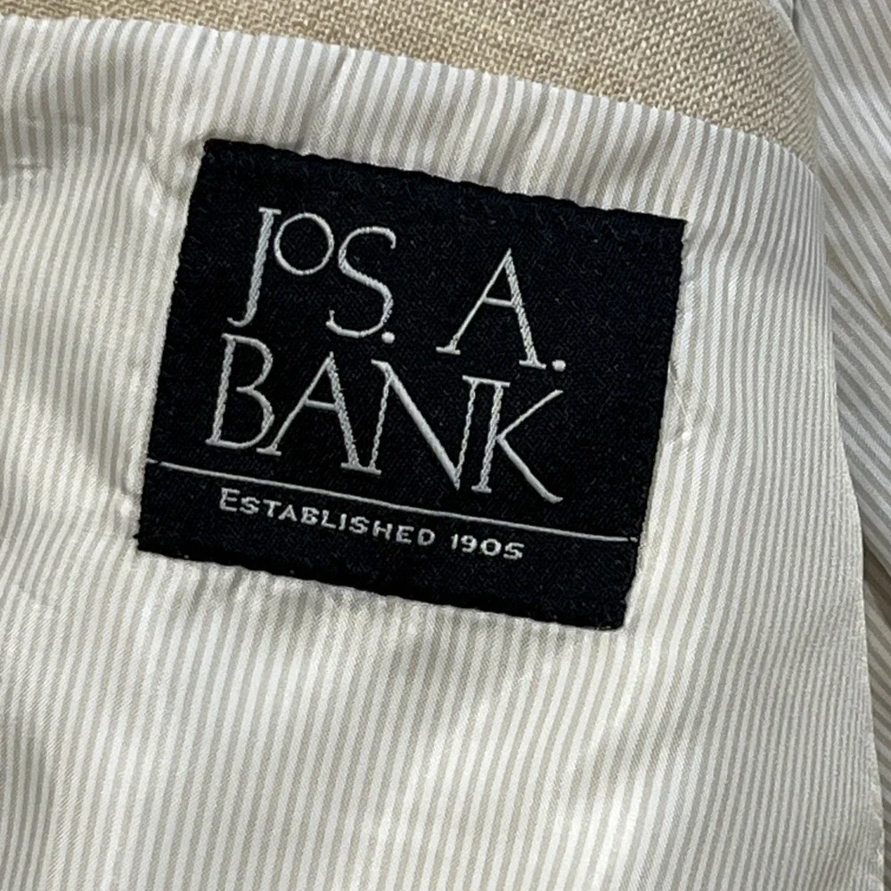 Jos A Bank Tropical Blend Blazer 44L Long Tan Linen Wool Blend Tailored Fit
